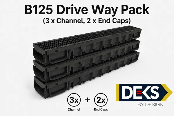 DekDrain Hydrus B125 Channel C/W Plastic grating - Garage Pack